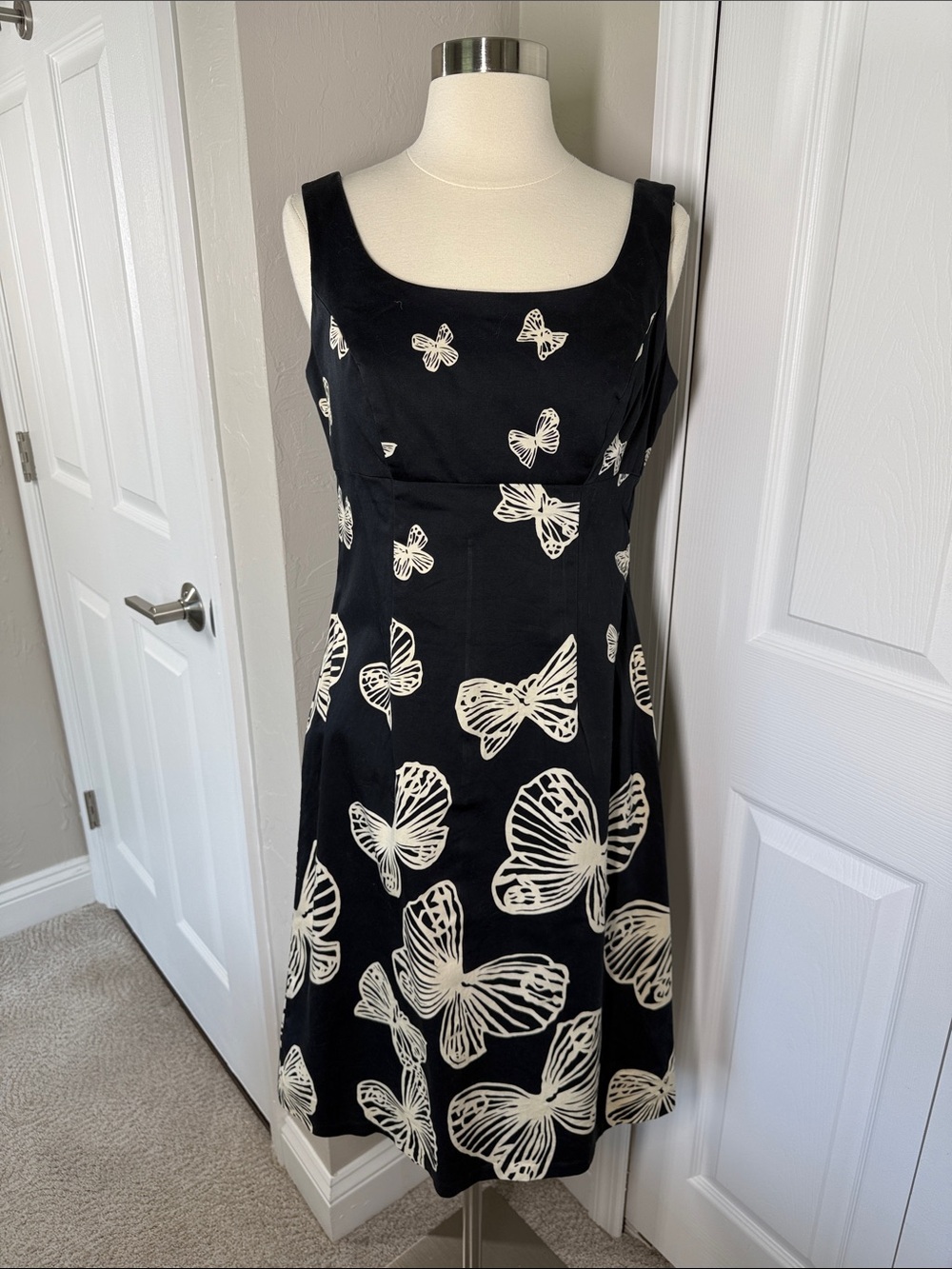 Vintage Talbots black and tan butterfly novelty print summer dress size 6